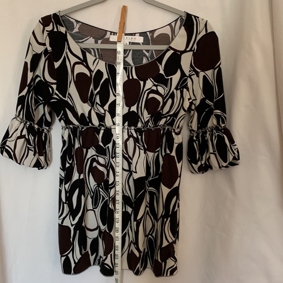 Studio M black brown cream print 3/4 sleeve blouse - Picture 7 of 10